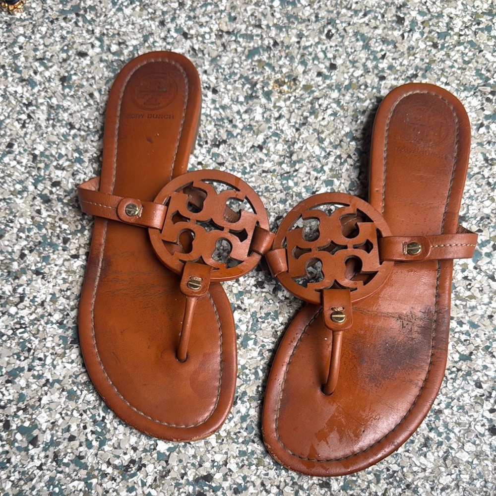 Tory Burch Tan Leather Cutout Sandals